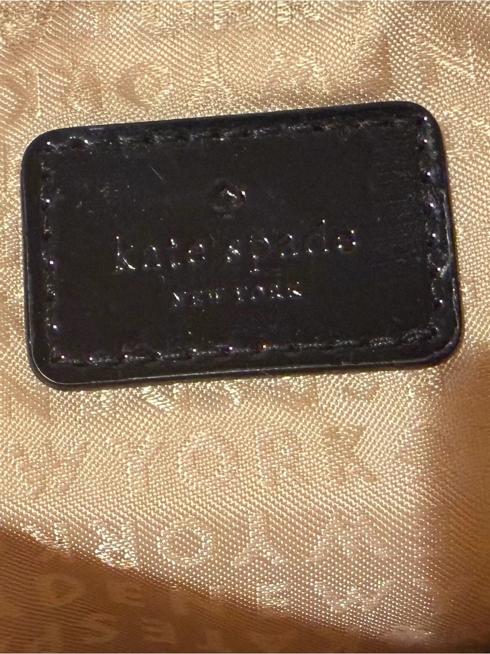 Kate Spade Black Patent Bow Clutch with Gold Script